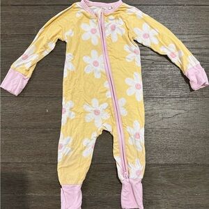 In My Jammers Yellow and Pink Floral Smiley Face Kids Baby One Piece